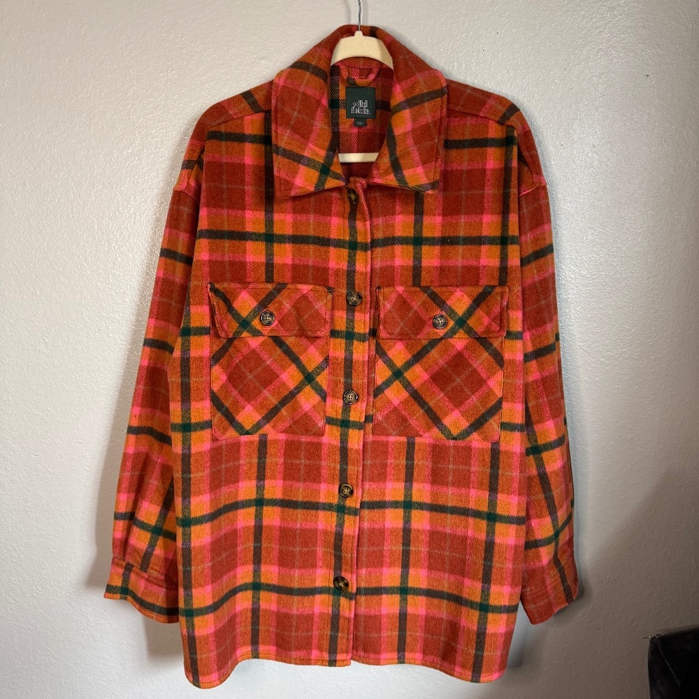 Wild Fable Plaid Jacket Orange Green and Pink Oversized flannel Soft